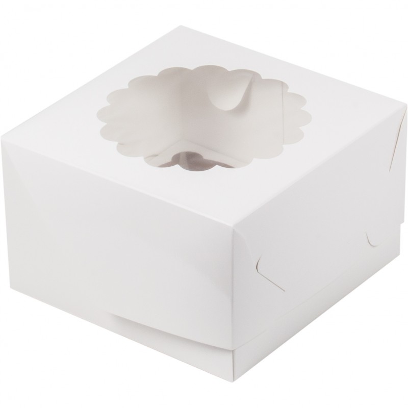 Короб картонный под  4 капкейка белый с окном